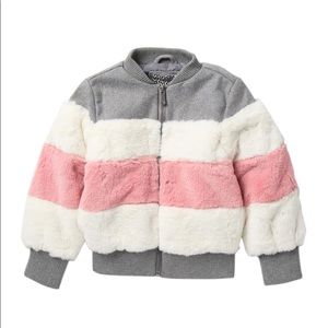 Pink Striped Furry Bomber Jacket